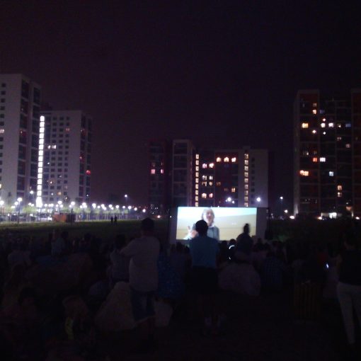 летний кинотеатр с бин бегами и проектором